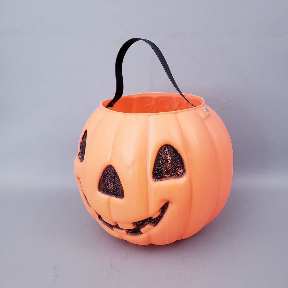 Vintage Plastic Halloween Pumpkin AJ Renzi Trick-Or-Treat Blow Mold Candy Pail